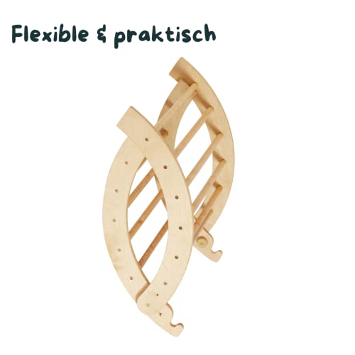 Montessori Kid® Kletterbogen 'Thilda' mit passenden Kissen | Klappbarer Pikler Bogen | Extra groß 105 x 73 x 53cm Spielbogen wippe | Bogenwippe Indoor Klettern | Klettergerüst Indoor - 4