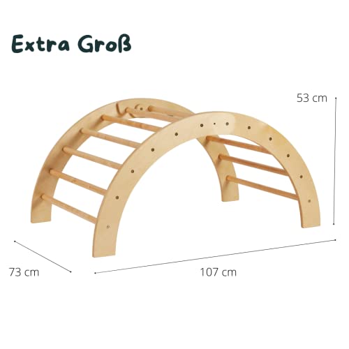 Montessori Kid® Kletterbogen 'Thilda' mit passenden Kissen | Klappbarer Pikler Bogen | Extra groß 105 x 73 x 53cm Spielbogen wippe | Bogenwippe Indoor Klettern | Klettergerüst Indoor - 5
