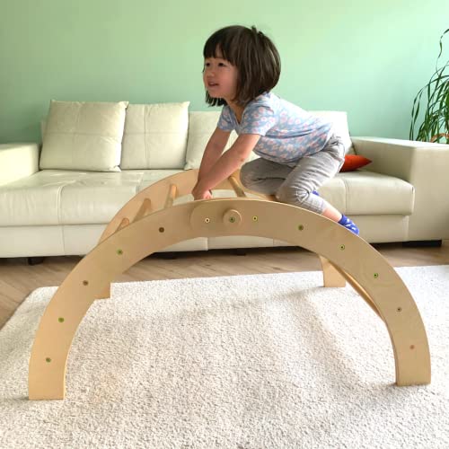 Montessori Kid® Kletterbogen 'Thilda' mit passenden Kissen | Klappbarer Pikler Bogen | Extra groß 105 x 73 x 53cm Spielbogen wippe | Bogenwippe Indoor Klettern | Klettergerüst Indoor - 6