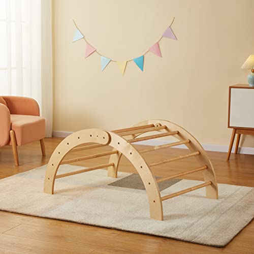 Montessori Kid® Kletterbogen 'Thilda' mit passenden Kissen | Klappbarer Pikler Bogen | Extra groß 105 x 73 x 53cm Spielbogen wippe | Bogenwippe Indoor Klettern | Klettergerüst Indoor - 8